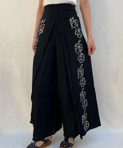 Pantalones Harem Anchos de Viscosa 100% Premium para Mujer, Estampado Floral Geométrico Bohemio, Transpirables, Ecológicos, Cintura Alta Elástica - Product Image 1