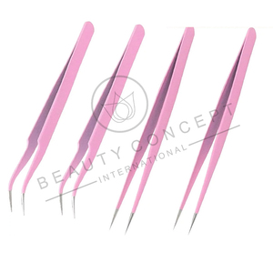4 Pcs Pince à cils en acier inoxydable de qualité supérieure de couleur rose fabriquée à la main par Beauty Concept International - Product Image 6