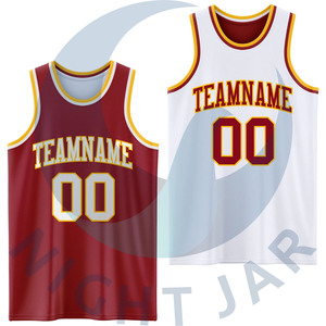Personalizado Reversible Baloncesto Traje Jersey Sublimación de doble cara Granate Blanco-Oro Transpirable Tallas grandes Impreso - Product Image 1