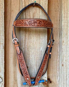 Conjunto de arreos Western, brida, frontal con diseño floral, pechera, TAMAÑO COB - Product Image 2