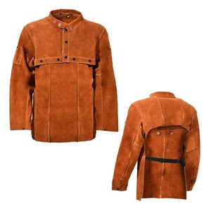 Leather <b>Welding</b> Work Jacket Flame-Resistant Heavy Duty Split Cowhide Leather Welder Jackets - Product Image 1