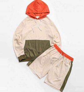 Mens <b>Tracksuits</b> Two Piece Hoodie and Shorts Set Color Block Unisex Matching Sweatsuit Men Sets Men's pullover hoodie And Shorts - Product Image 1