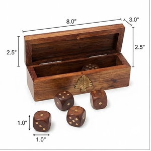 Caja de dados de madera con tapa, forma rectangular, diseño clásico, almacenamiento con bisagras para artículos pequeños - Product Image 3