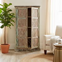 Mueble de Almacenamiento Rústico Hecho a Mano con Puertas de Hierro y Paneles Elevados, Acabado Antiguo, para Sala de Estar, 3 Estantes, Suren Space SS3291