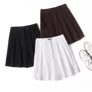 2025 mujeres verano Chic moda Vintage cintura alta Skorts plisado cinco pulgadas estilo corto nueva colección patrón sólido para mujer - Product Image 1