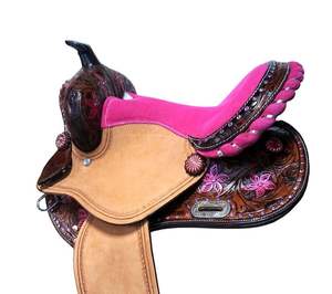 Selle de cheval en cuir véritable occidental de qualité supérieure et ensemble de selle de baril avec pointe de cheval assortie disponible à la vente en Inde - Product Image 2