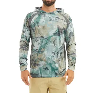 סיטונאי דייג Camo חולצות עם הוד סובלימציה ארוך שרוול דיג חולצות 100% פוליאסטר חומר מהיר יבש שמש הגנה