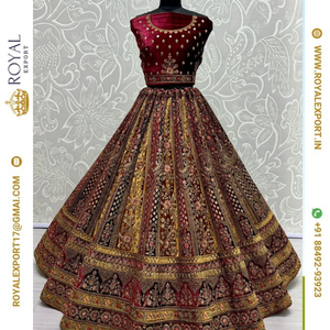 Nouveau velours double couleur exclusif avec fantaisie Dori brodé Zari Work Bridal Lehenga Choli - Product Image 3