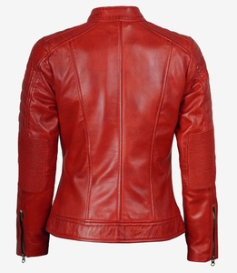 Chaquetas de Cuero PU Rojas para Mujer, Estilo Motero, Cuello Alto, Transpirables, Venta al Por Mayor, Invierno 2025 - Product Image 4