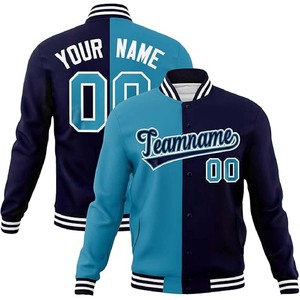 Blouson universitaire bleu ciel et bleu marine, style Letterman bicolore élégant, haute qualité - Product Image 1