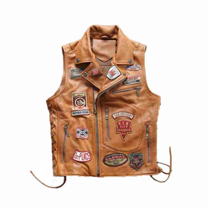 เสื้อกั๊กหนังแท้สำหรับผู้ชายเสื้อกั๊กแขนกุดสำหรับนักขี่, แฟชั่นตะวันตก, ชุดลำลองและสไตล์สตรีทแวร์ - Product Image 4