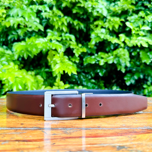 Ceinture en cuir réversible marron de qualité supérieure pour homme Double face en laiton et zinc Longueur personnalisée Profil formel à la mode Accessoire en cuir - Product Image 4