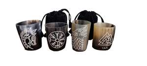 Gobelet à corne à boire nouveau design en verre à liqueur naturel en corne de buffle et de boeuf avec base en bois Viking médiéval authentique - Product Image 2