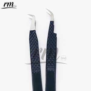 RMI Noir Argent Courbé Boot Volume Pointe Lisse Pince À Épiler Extension De Cils Pince À Épiler Avec Nom De Marque Personnalisé Pointe & Emballage - Product Image 1