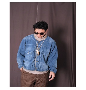 Veste en jean bleu ciel personnalisée pour hommes Veste en jean surdimensionnée de style vintage japonais avec caractéristique sans col Vente en gros - Product Image 3