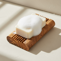 ArtisRaw Porte-savon rectangulaire moderne en bois d'olivier écologique, design méditerranéen, auto-drainant, pour salle de bain, surface personnalisable 1