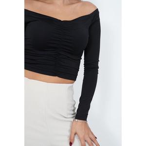 Blusa Negra sin Tirantes para Mujer Lustrin, Prenda de Alta Calidad en Mezcla de Poliéster y Elastano para Damas Modernas - Product Image 4
