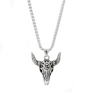 Vintage Rétro Chèvre Crâne Pendentif Collier Vache En Forme D'amulette Talisman Boîte En Acier Inoxydable Diamant Papillon Forme Retraçage - Product Image 6