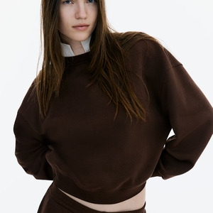 Sudadera de gran tamaño marrón oscuro de alta calidad para mujer, cuello acanalado y puños, sudaderas con capucha de entrenamiento de gimnasio para mujer, sudaderas para mujer - Product Image 1