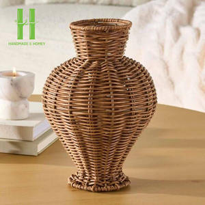 Florero decorativo de ratán tejido a mano Vieira minimalista de alta calidad, jarrón de mesa de ratán, OEM meticuloso de la fábrica de Vietnam - Product Image 3