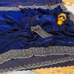 Diseñador indio exclusivo elegante espacio seda Jarkhan trabajo sari con blusa étnica elegante fiesta boda Festival desgaste para mujeres - Product Image 6