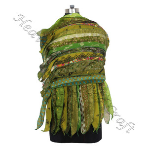 Beautiful <b>Long</b> & Wide Multi Colo15 Strips Wrap <b>Scarves</b> Recycled Wholesale Manufacturer From India Sari Patches Reversible <b>Scarf</b> - Product Image 5