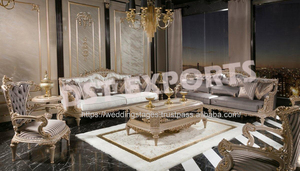 DST exporte ensemble de canapés de salon polonais en or blanc de style français canapé de salon en bois de teck de qualité supérieure avec table pour villa - Product Image 6