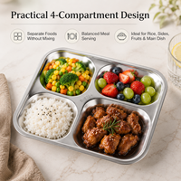 Plateau de repas rectangulaire en acier inoxydable 304, compartimenté, profond, de qualité alimentaire, pour cantine, école, restaurant, restauration rapide