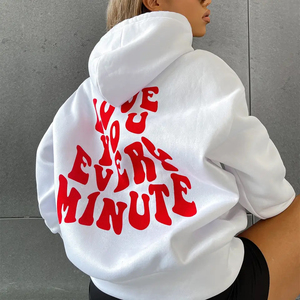 Sweat-shirt surdimensionné pour femme, sweat-shirt à manches longues, avec cordon de serrage, en coton, grande taille, ODM/OEM, vente en gros, hiver - Product Image 4