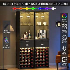 Mobile Bar Angolare Alto con Portabottiglie, Porta Bicchieri, Luci LED e Cassetto per Spazi Ristretti - Product Image 5