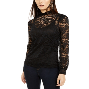 INC International Concepts Blusa de encaje negra con cuello simulado para mujer, talla pequeña XL, Top de encaje negro con cuello simulado, talla pequeña XL - Product Image 1