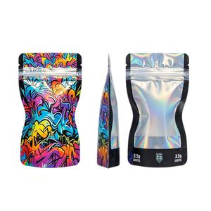 Sachets refermables personnalisés en Mylar holographique noir avec fenêtre transparente, 3,5 g, résistants à l'humidité, pour snacks et bonbons - Product Image 2