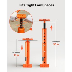 Cric de sol réglable VEVOR, capacité de charge maximale 18000 lb, plage de hauteur 19-36, poutre de support à roulement, moment de charge élevé, orange - Product Image 3