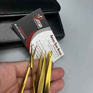 Pince à sourcils plaquée or avec logo personnalisé Pince à sourcils en acier durable à bouts pointus inclinés avec ciseaux à ressort pour cils sourcils - Product Image 5