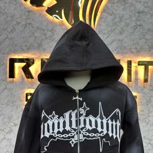 Etiqueta personalizada de alta calidad más demandada Sudadera con capucha con cremallera Pantalla impresa Diamantes de imitación hecho en fábrica precio barato sudaderas con capucha para hombres - Product Image 4