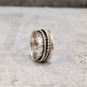 Bague Spirituelle en Argent Sterling 925 pour Femme Bague de Pouce Yoga Bijoux Faits à la Main Fête Anxiété Bague Spinner pour Homme - Product Image 4