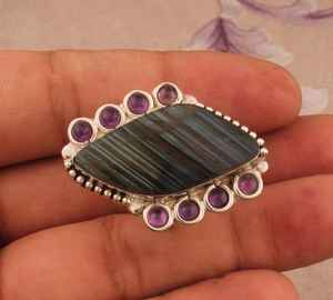 925จากนักออกแบบทำด้วยมือแหวนเงินสเตอร์ลิงสายลาบราดอไรต์ธรรมชาติพร้อมหนามเตยเครื่องประดับอัญมณีที่ไม่เหมือนใคร - Product Image 3