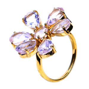 925 Sterling Silver Rose <b>Quartz</b> <b>Ring</b> Classic Style Gold Plated for Weddings - Product Image 1