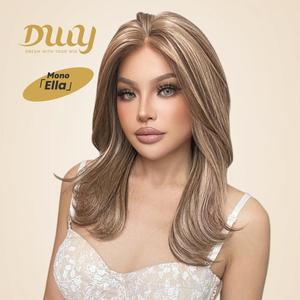 Perruque synthétique sans colle Ella-DWY de haute qualité pour femme, longueur aux épaules, pointes bouclées avec raie libre, en fibre haute température - Product Image 1