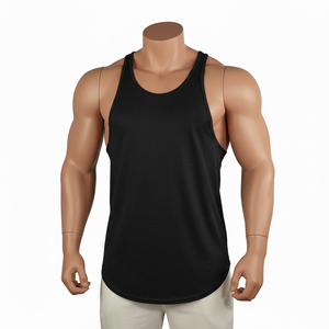Men Stringer <b>Tank</b> Top Grey Bodybuilding Gym Wear Sleeveless Muscle Fit <b>Racerback</b> Longline Workout Vest Breathable O-Neck 100% - Product Image 1
