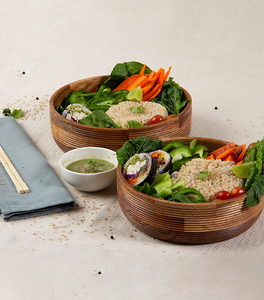 Cuencos para servir 2 piezas de madera de mango decorativo redondo tallado para decoración centro de mesa cuenco para mesa (10 "x 10" x 2,5 ") - Product Image 3