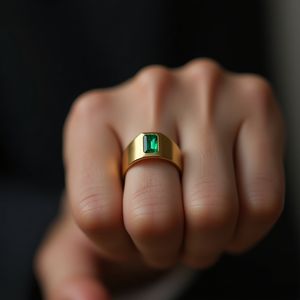 แหวนมรกตวงกว้างสีทอง14K สำหรับผู้ชายชุดฟลัชตามสั่งเครื่องประดับทันสมัยผิวซาติน - Product Image 3