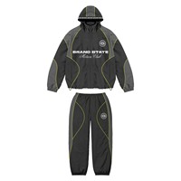 Ensemble de survêtement vintage d'hiver personnalisé imprimé en gros, coupe-vent, veste à capuche et pantalon de jogging, en nylon réfléchissant pour l'entraînement technique