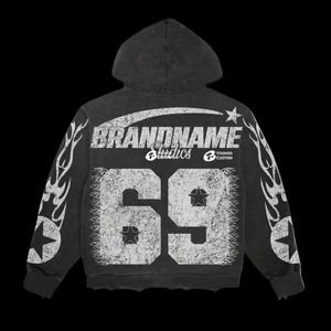 Personalizable Acid Wash Distress 450GSM Algodón Fleece Sudadera con capucha Pantalones Conjunto Chándales de invierno Sólido con capucha Personalizable Logo Característica - Product Image 4