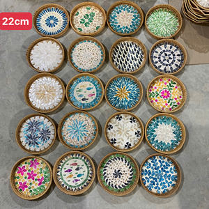 Plateau en rotin incrusté de nacre, fait à la main, motif coquillage, pour table à manger, Vietnam, par 99 Gold Data - Mme Violet - Product Image 5