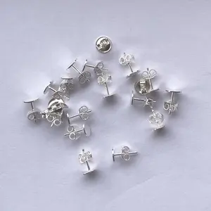 7mm 925 Sterling Silver Cabochon Blanks Round Flat Beads Gold Micron Bead Finding Supply DIY Earrings Stud Studs Alibaba New Pin
