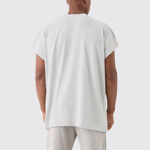 Wholesale 100% <b>Cotton</b> Vintage Cropped Sleeve Oversized T Shirts for Men Custom Blank <b>Raw</b> Hem Cropped Length Unisex T Shirts - Product Image 4
