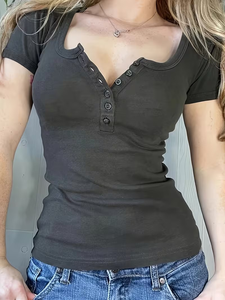 T-shirt à manches courtes pour femme, col rond, nouvelle collection, respirant et élégant, couleur unie, pour toutes les saisons, fabriqué au Bangladesh - Product Image 3