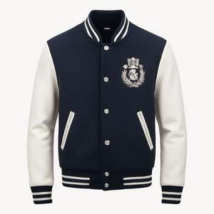 Blouson aviateur à logo imprimé personnalisé Vestes de baseball Veste universitaire à manches en cuir vintage pour hommes - Product Image 4