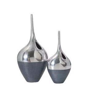 Minimalist Silver Finished <b>Decorative</b> Vase For Office Desk Reception Area And Corporate Interior Styling Handcrafted From India - Product Image 2